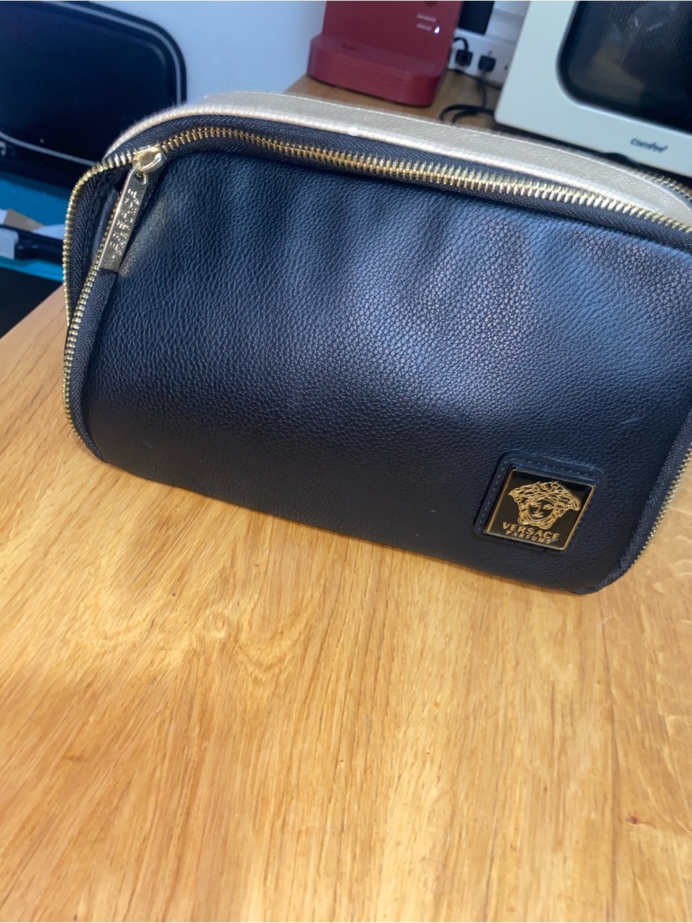Versace Black and Gold Pebbled Leather Men's Toiletry Kit